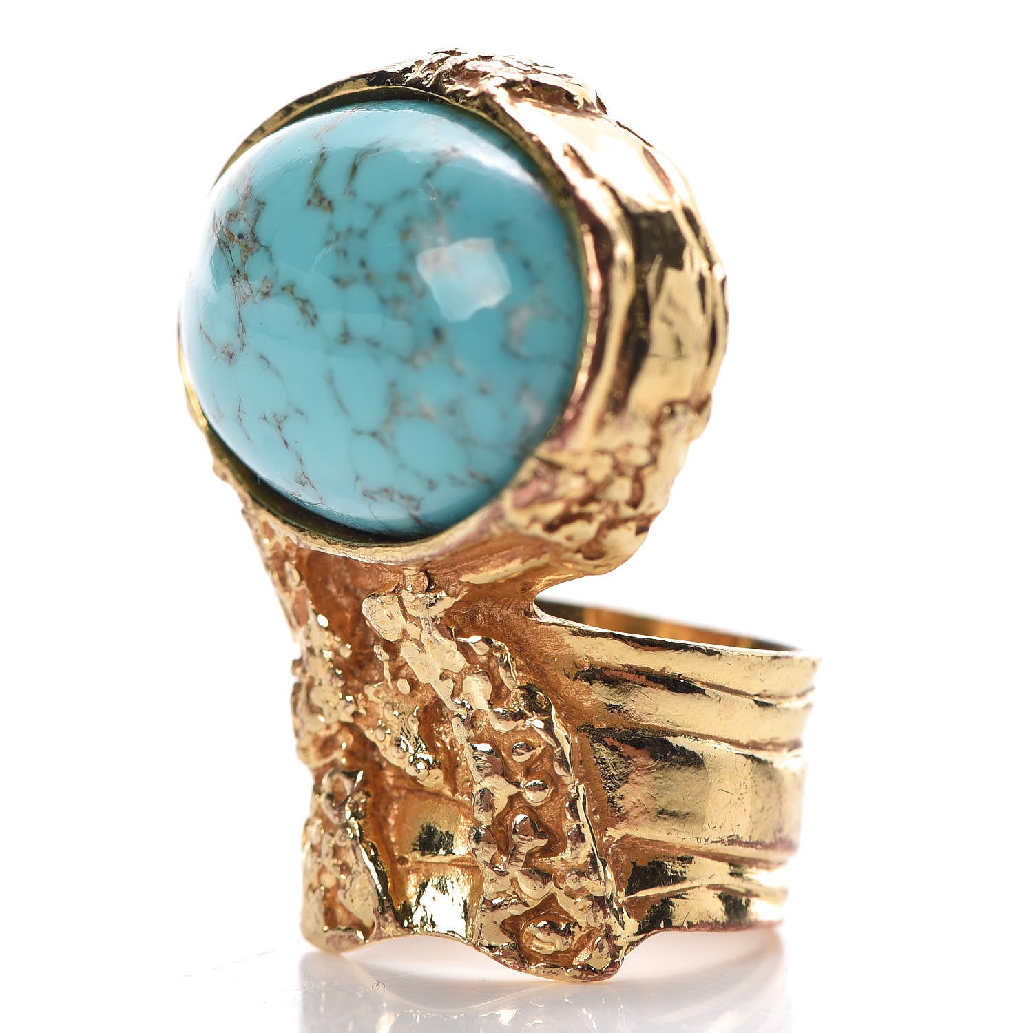 Saint Laurent Glass Cabochon Arty Ovale Ring 6 Gold Turquoise 3 of 6