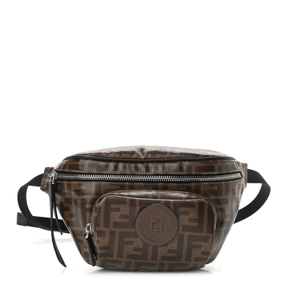 Fendi Glazed Fabric Vitello Century FF 1974 Stamp Patch Mens Pocket Belt Bag Mogano Panna Black 1 of 10