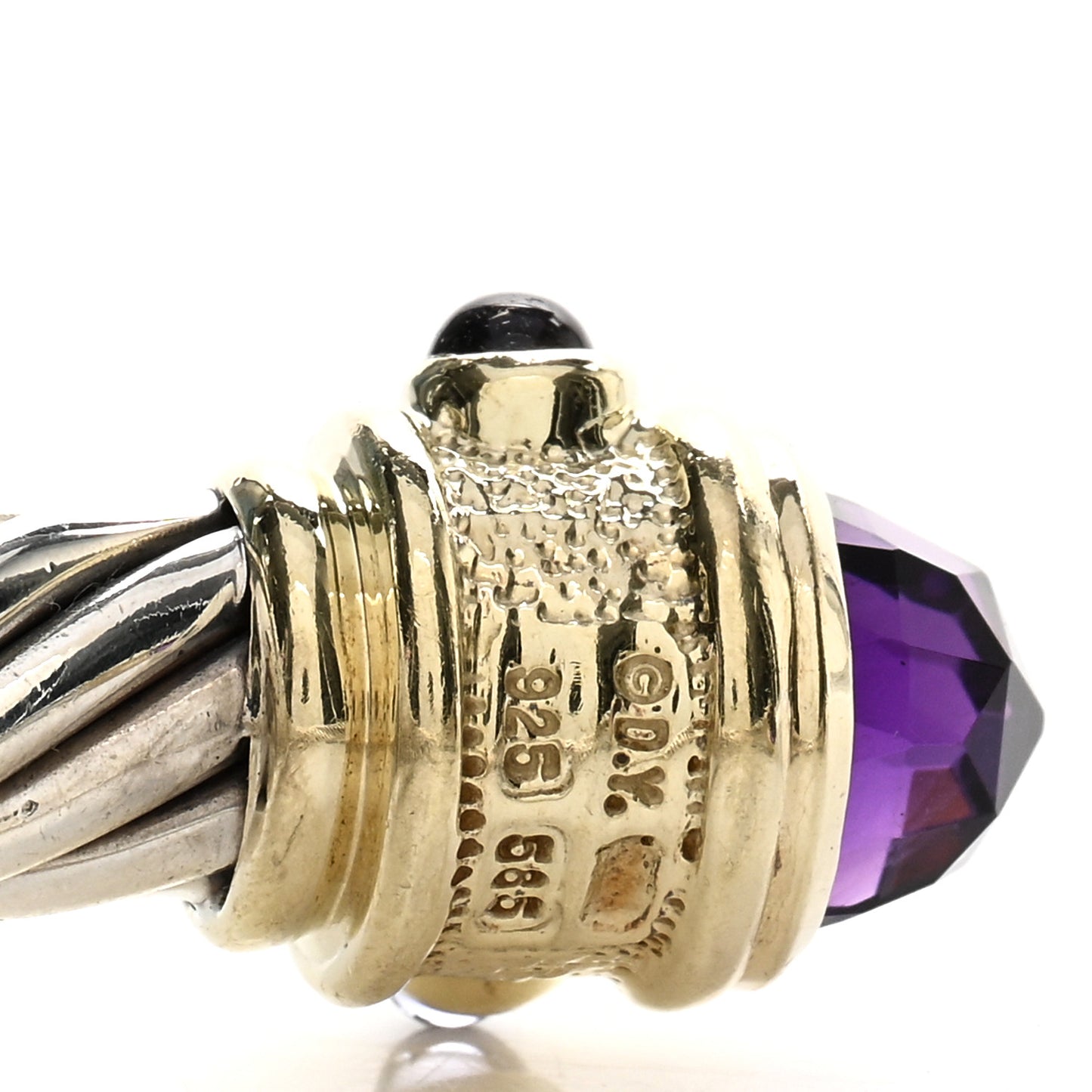 Sterling Silver 14K Yellow Gold Amethyst Iolite Green Tourmaline 7mm Cable Renaissance Bracelet