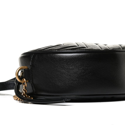 Gucci Azalea Calfskin Matelasse Heart Mini GG Marmont Round Shoulder Bag Black 9 of 12