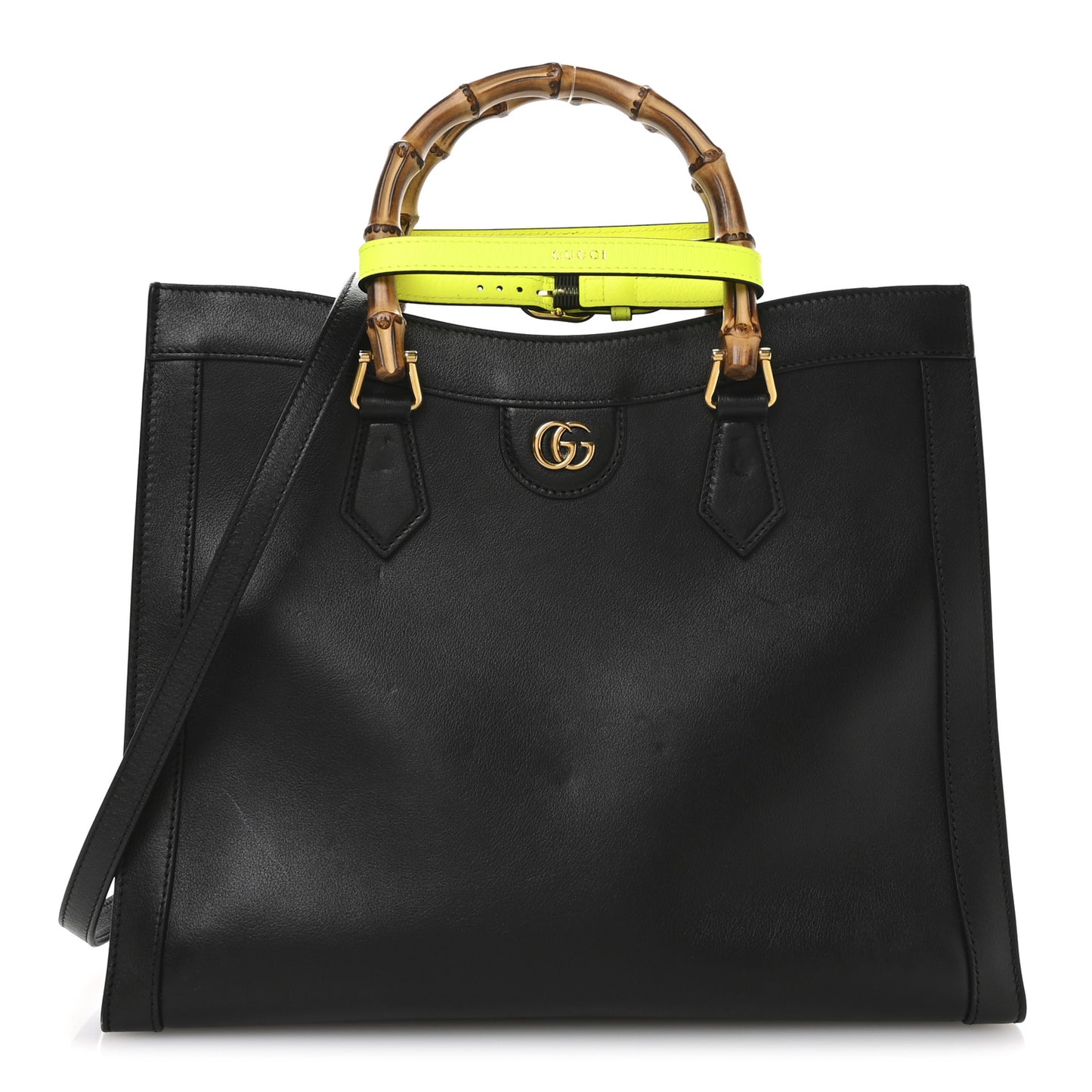 Calfskin Medium Diana Tote Bag Black Yellow Fluo