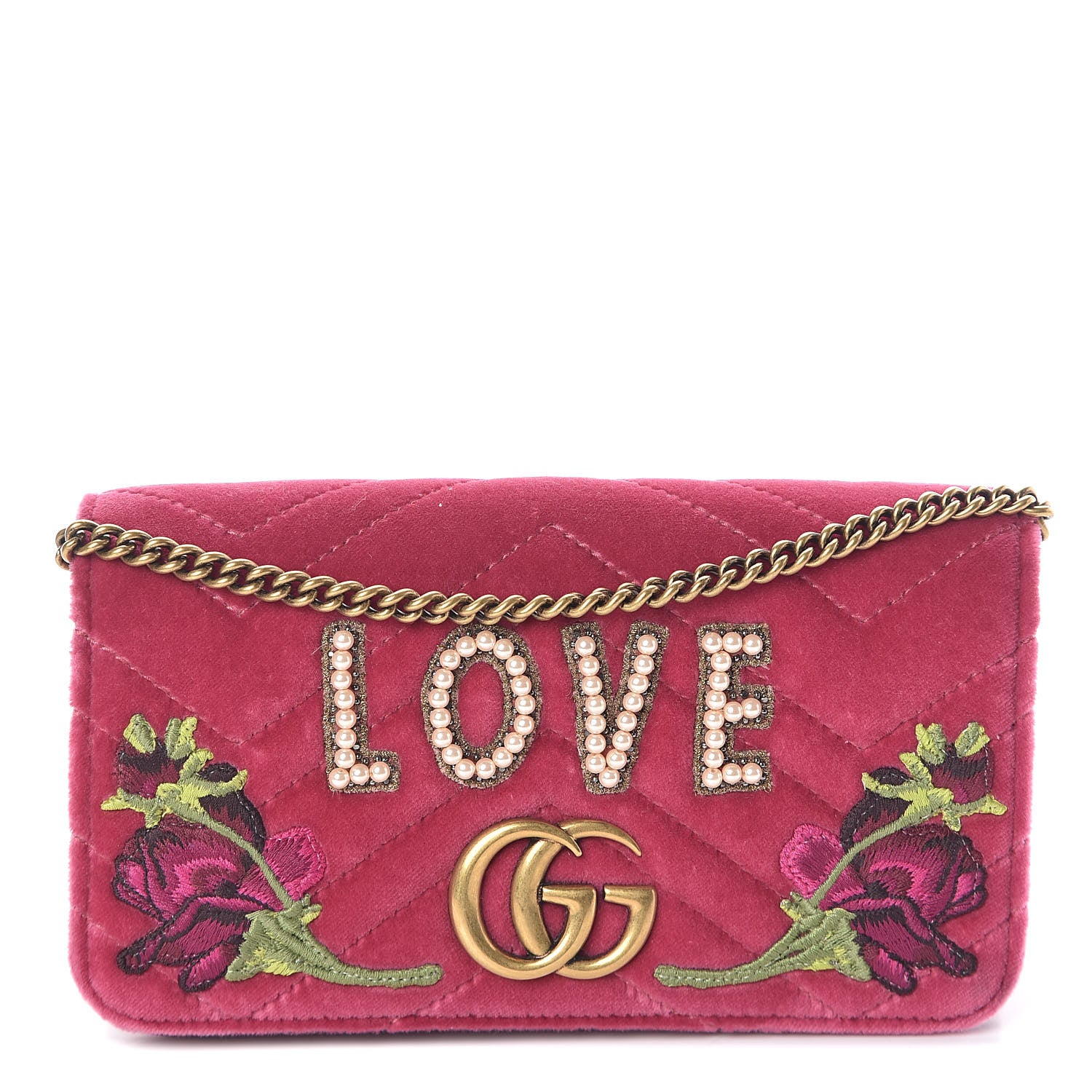 Gucci Velvet Matelasse Love Embroidered GG Marmont Mini Bag Light Raspberry Rose 1 of 9