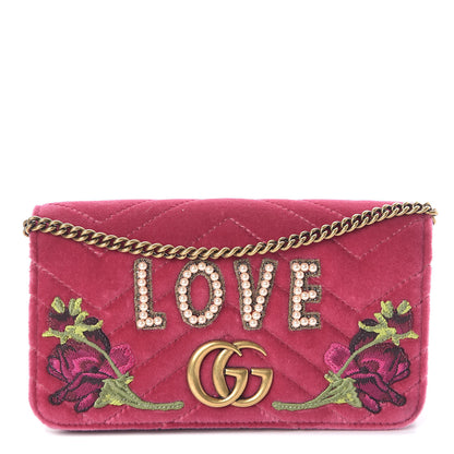 Gucci Velvet Matelasse Love Embroidered GG Marmont Mini Bag Light Raspberry Rose 1 of 9