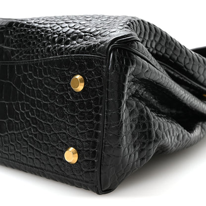 Balenciaga Shiny Calfskin Crocodile Embossed Large Rodeo Top Handle Handbag Black 10 of 10