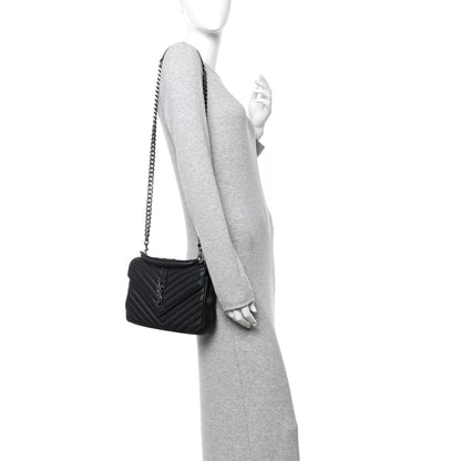 Saint Laurent Sheepskin Matelasse Chevron Monogram Medium College Bag Black 3 of 20