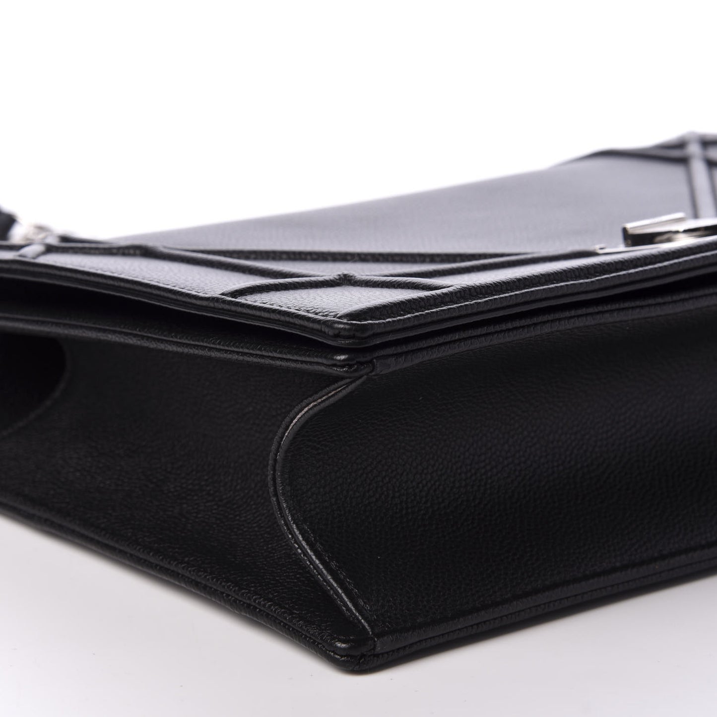 Grained Calfskin Large Diorama Flap Bag Black