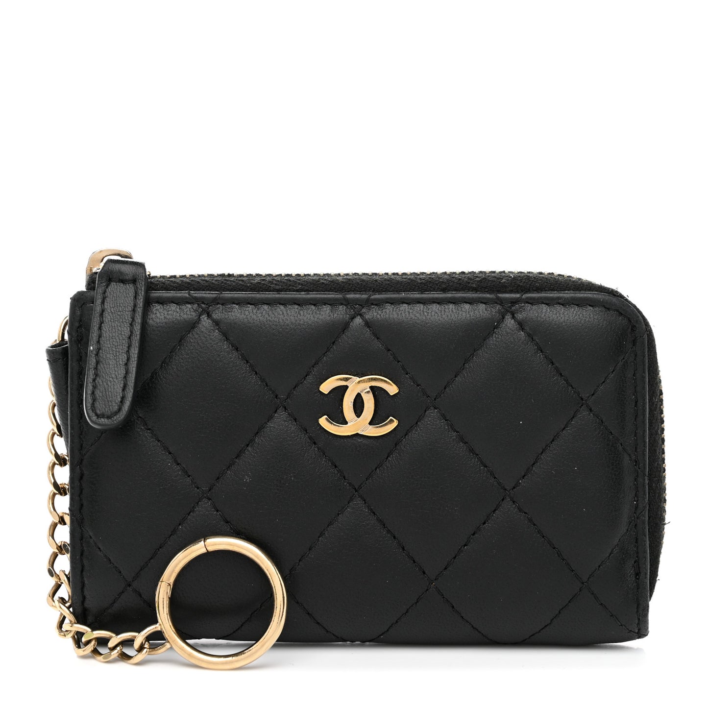 Lambskin Quilted Key Holder Case Black
