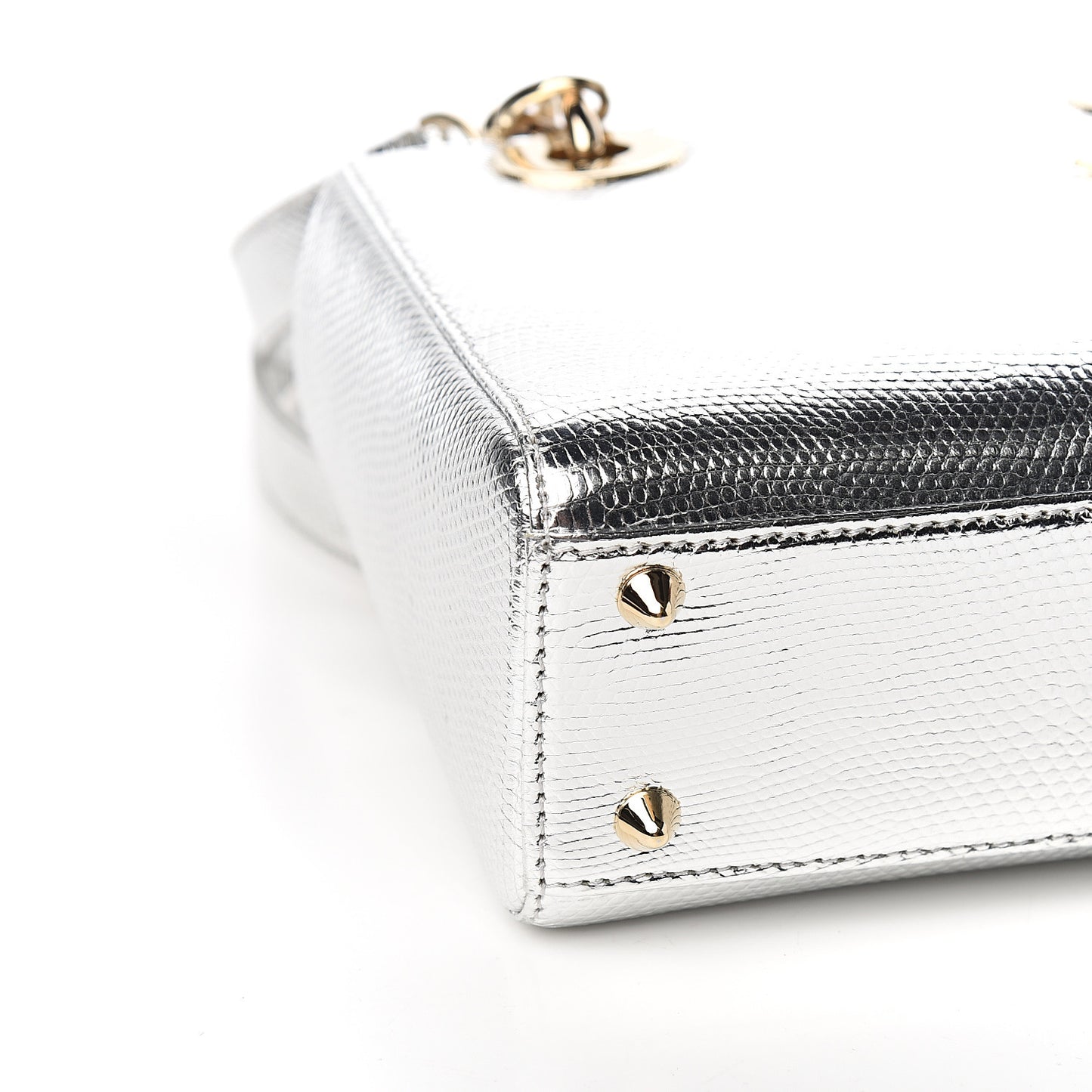 Metallic Lizard Small Lady Dior Argent