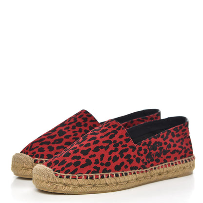 Saint Laurent Canvas Leopard Print Espadrilles 37 Red Black 3 of 9