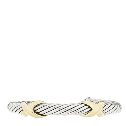 David Yurman Sterling Silver 14K Yellow Gold 7mm X Double Station Cable Bracelet 1 of 3