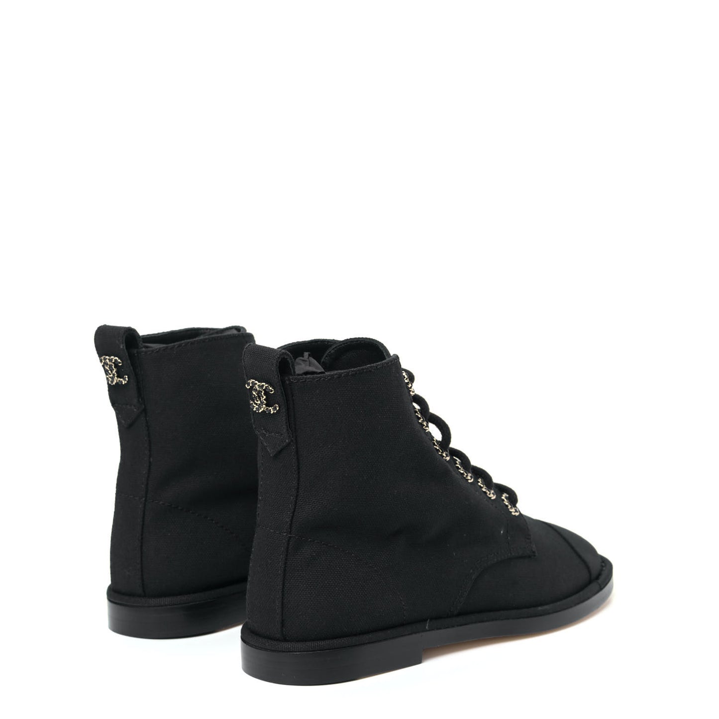Cotton Grosgrain Cap Toe CC Lace Up Boots 37 Black
