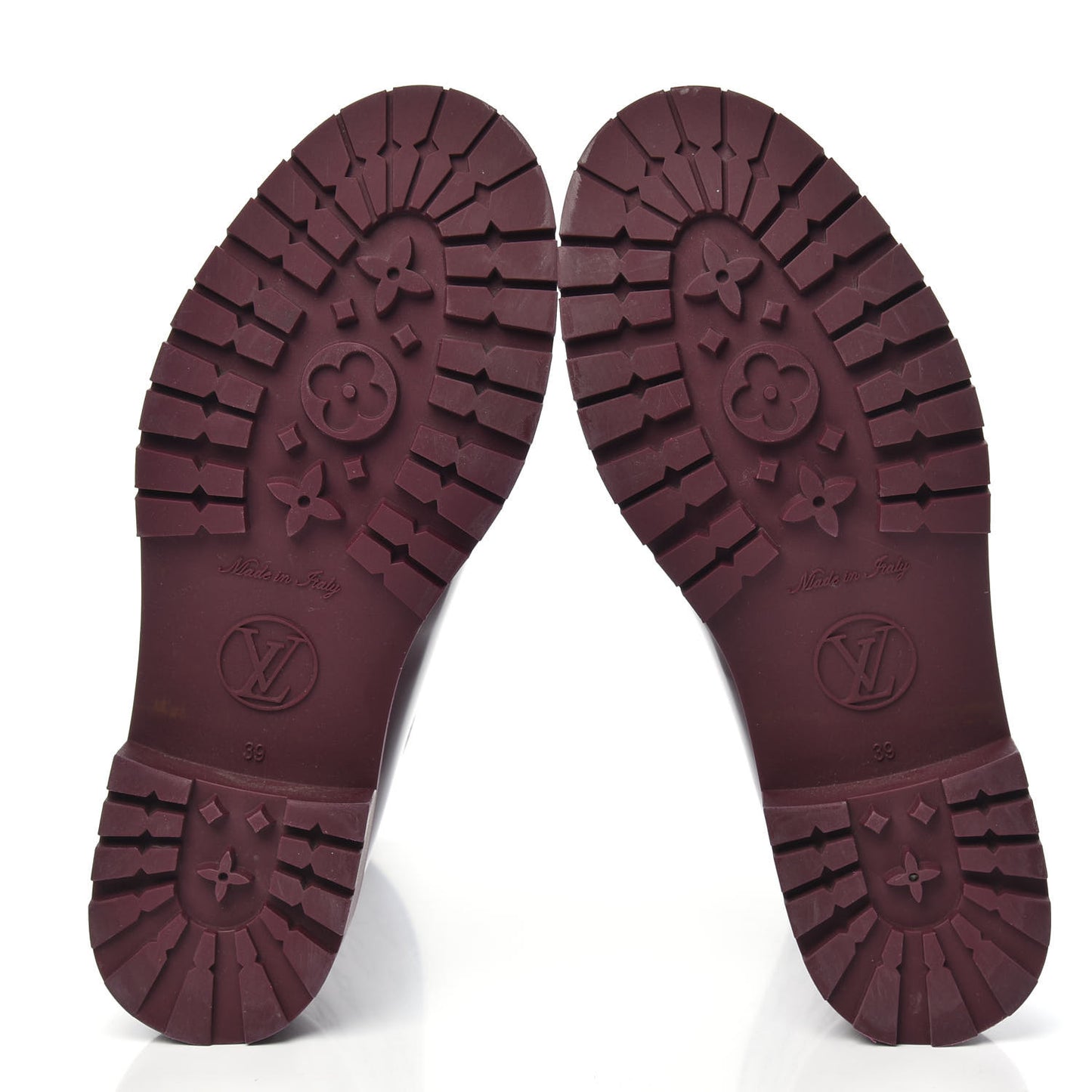 Rubber Embossed Monogram Drops Flat Half Boots 39 Burgundy
