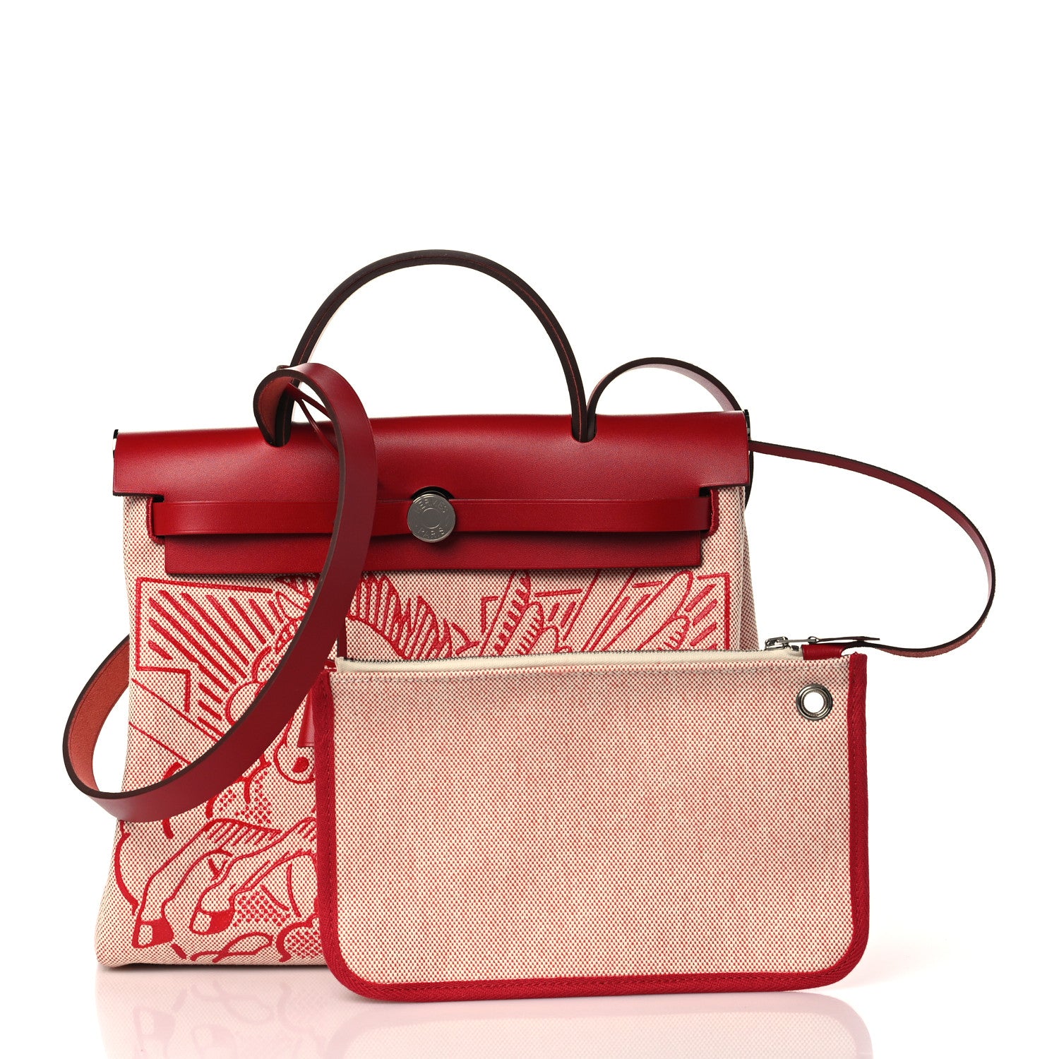 Hermes Vache Hunter Toile Pegase Pop Herbag Zip Retourne 31 PM Rouge Piment 3 of 11