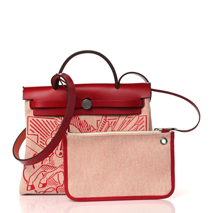 Hermes Vache Hunter Toile Pegase Pop Herbag Zip Retourne 31 PM Rouge Piment 3 of 11