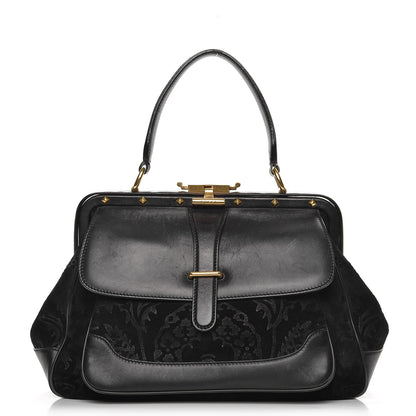 Gucci Nubuck Brocade Medium Lady Stirrup Top Handle Black 1 of 17