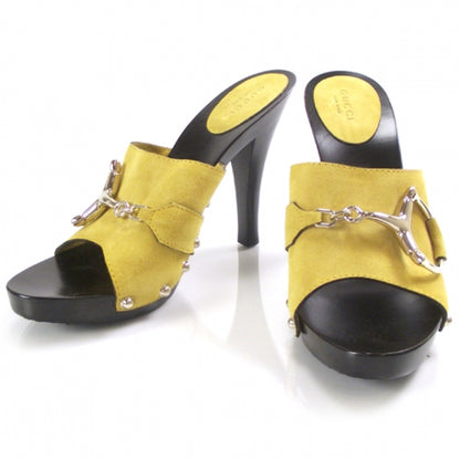 Gucci Suede Wooden Horsebit Heels 7 Yellow 1 of 8