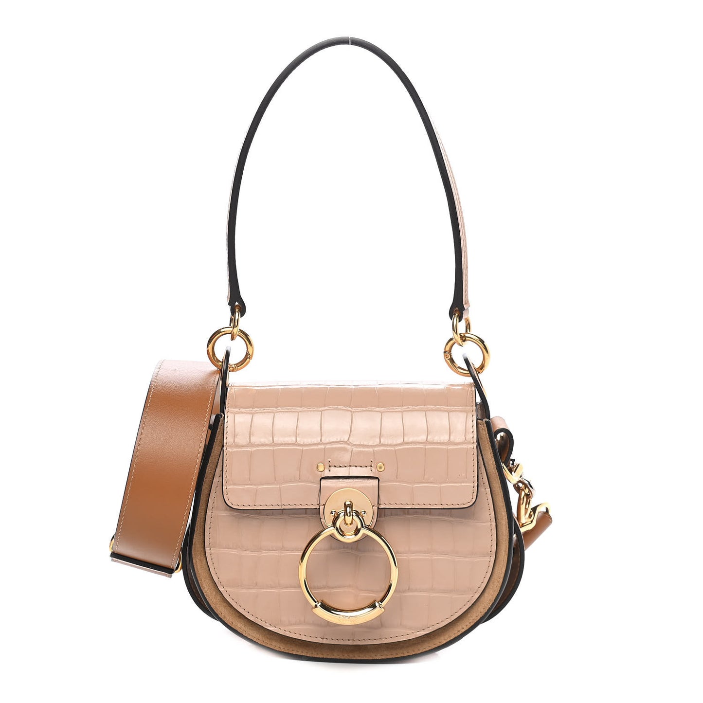 Calfskin Crocodile Embossed Small Tess Bag Nut