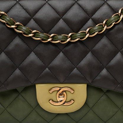 Chanel Lambskin Quilted Tri-Color Jumbo Double Flap Green Brown 8 of 14