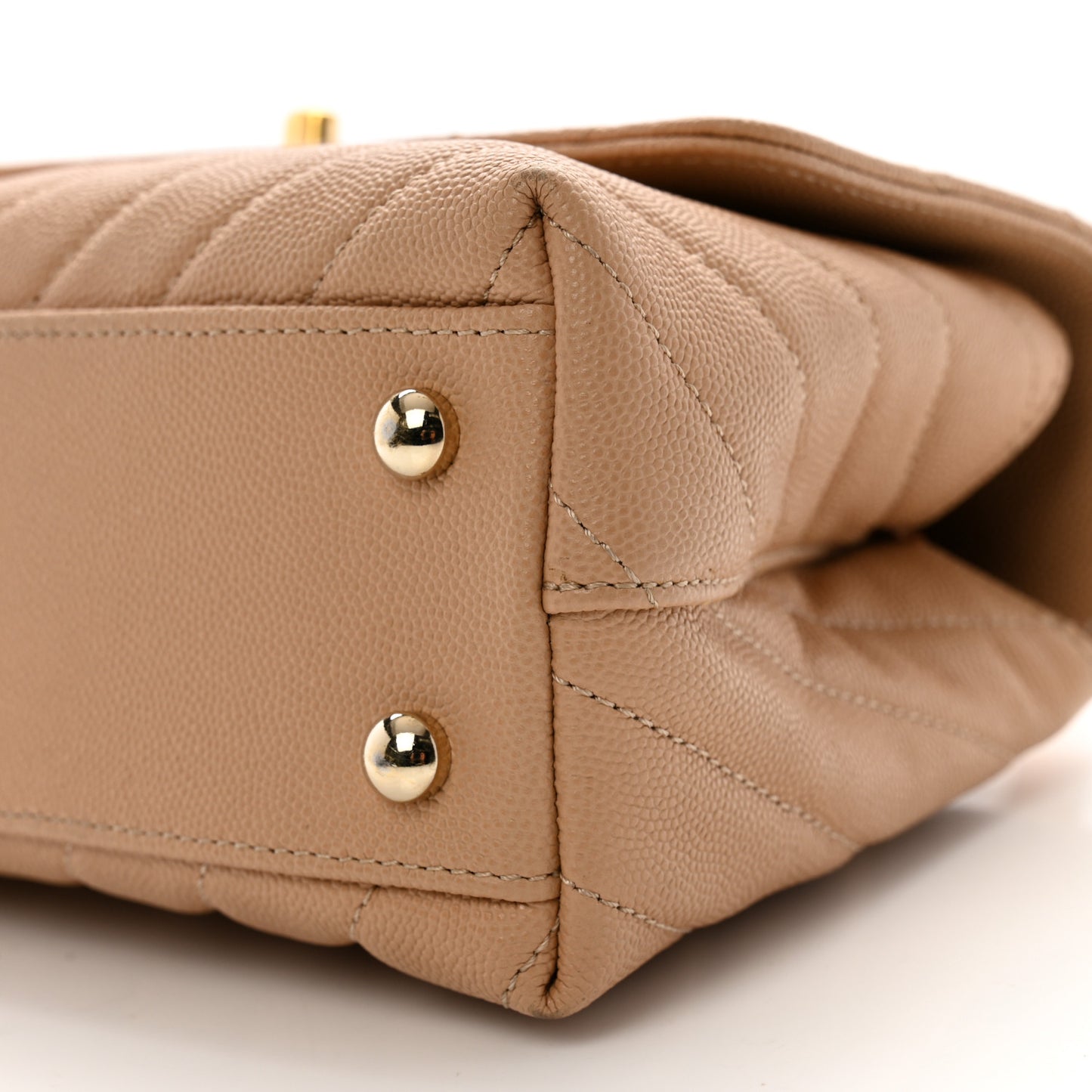 Caviar Chevron Quilted Mini Coco Handle Flap Beige