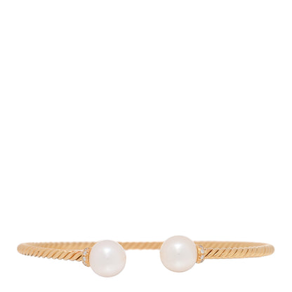 David Yurman 18K Yellow Gold Diamond Cultured Pearl 2.6mm Solari Cablespira Bracelet 1 of 4
