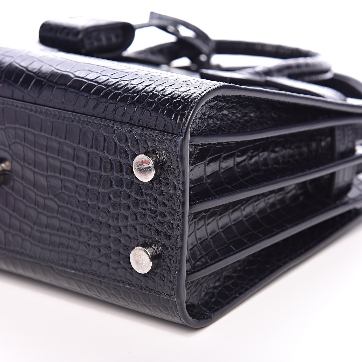 Saint Laurent Calfskin Crocodile Embossed Nano Sac De Jour Navy 10 of 11