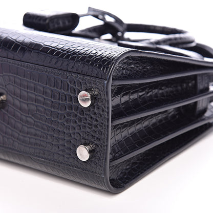 Saint Laurent Calfskin Crocodile Embossed Nano Sac De Jour Navy 10 of 11