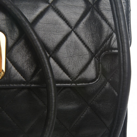 Lambskin Quilted Push Lock Flap Bag Black