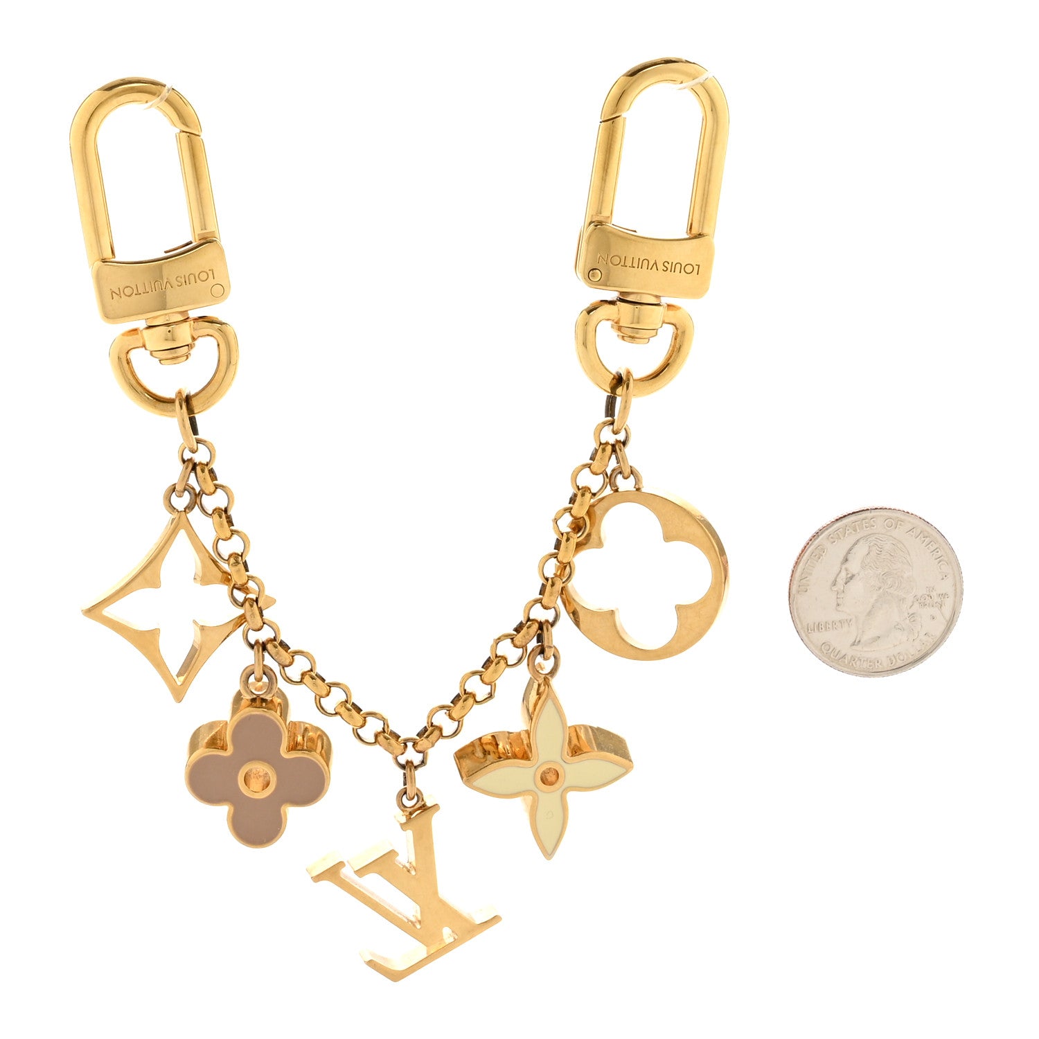 Louis Vuitton Brass Enamel Fleur De Monogram Bag Charm Chain Gold 2 of 5