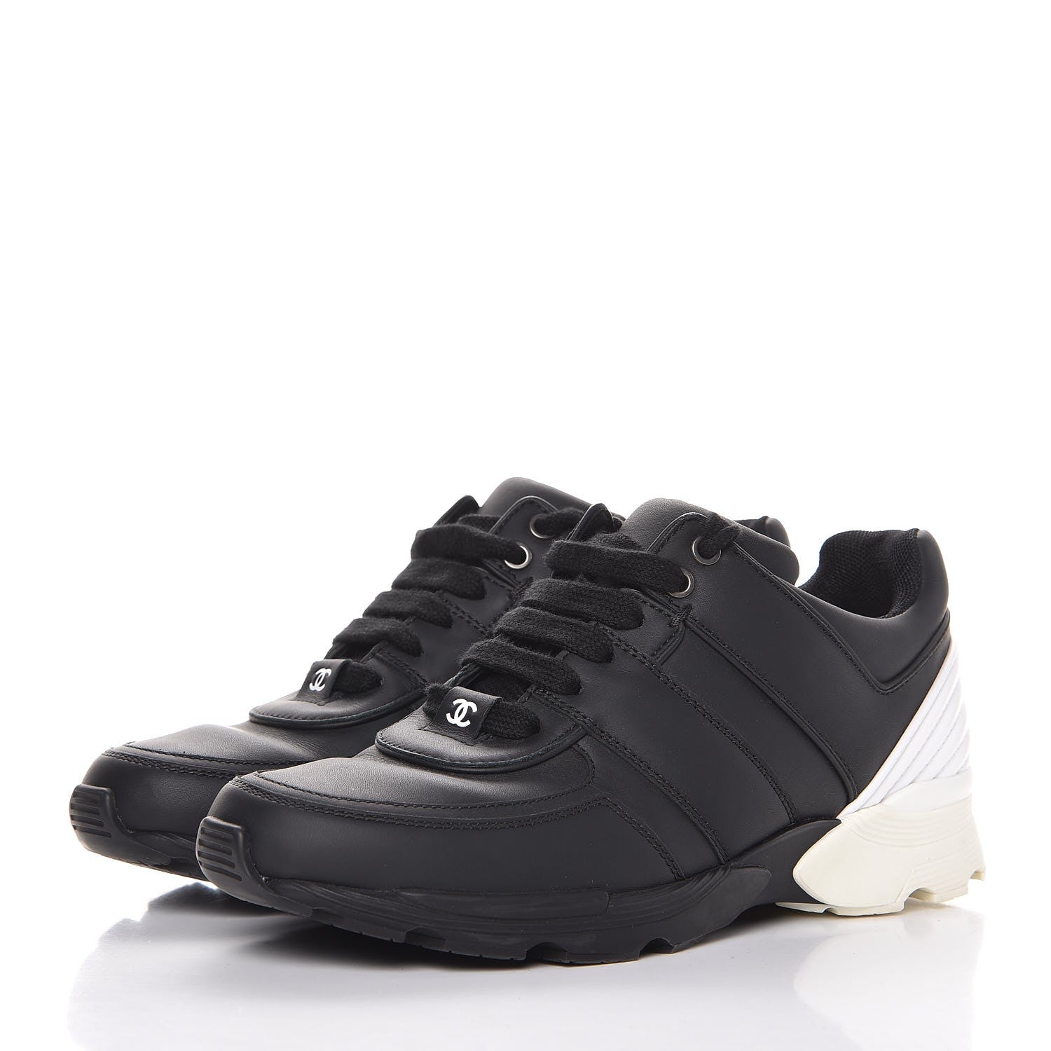 Chanel Calfskin Neoprene CC Sneakers 37.5 Black White 3 of 9