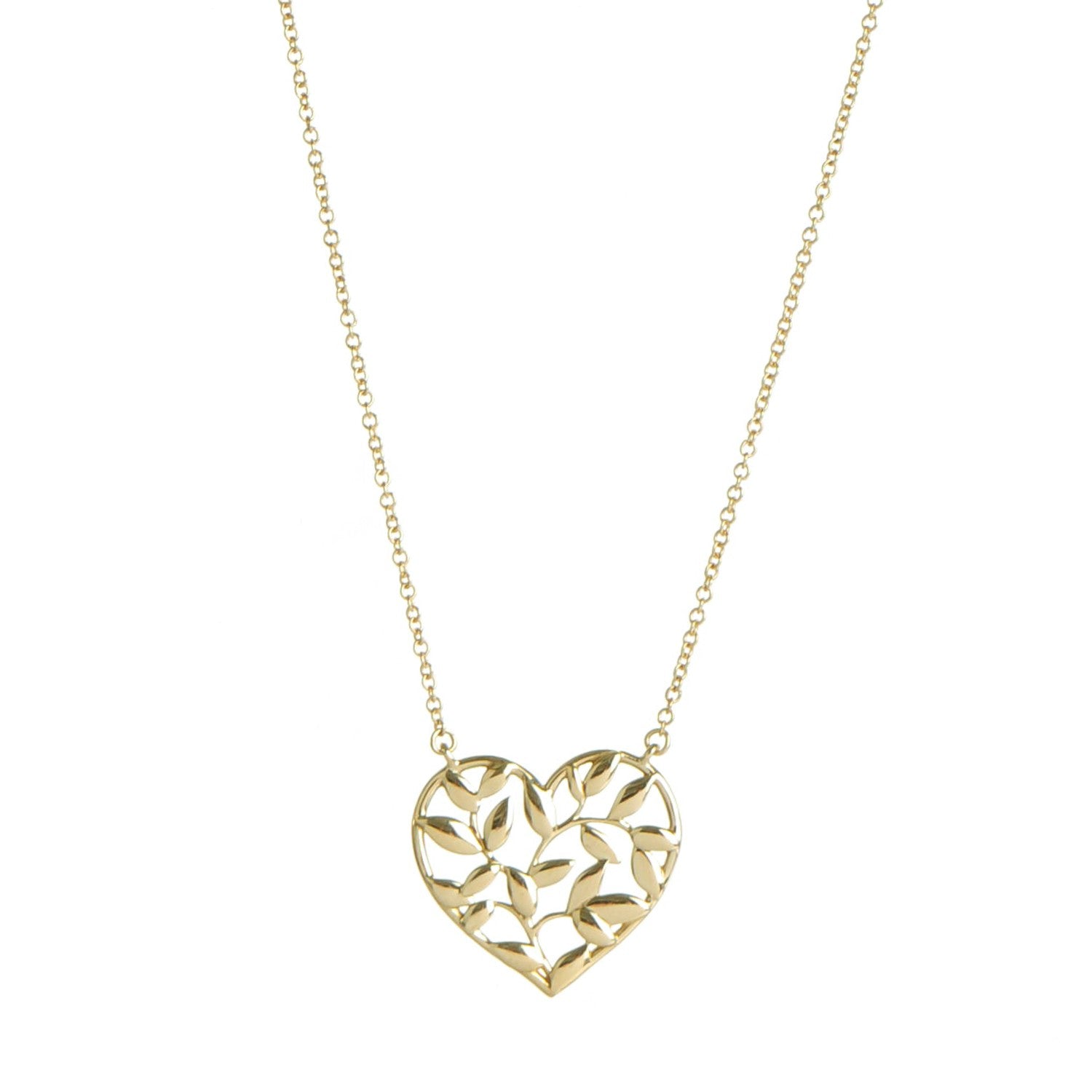 Tiffany 18K Yellow Gold Paloma Picasso Olive Leaf Heart Pendant Necklace 1 of 6