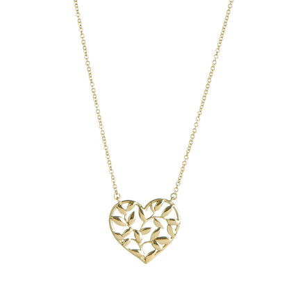 Tiffany 18K Yellow Gold Paloma Picasso Olive Leaf Heart Pendant Necklace 1 of 6