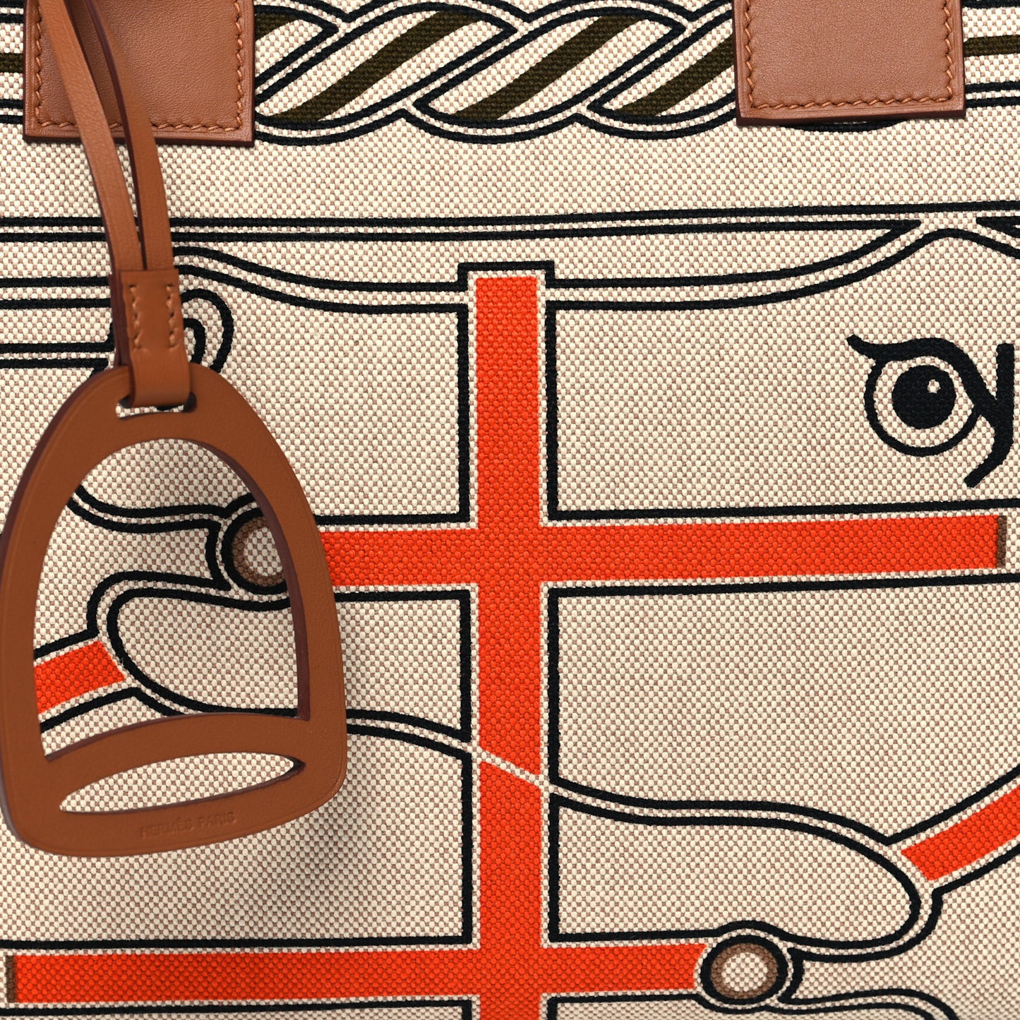 H Plume Canvas Swift Printed Quadrige au Fil Steeple 25 Bag Gris Beige Ecru Beige Gold