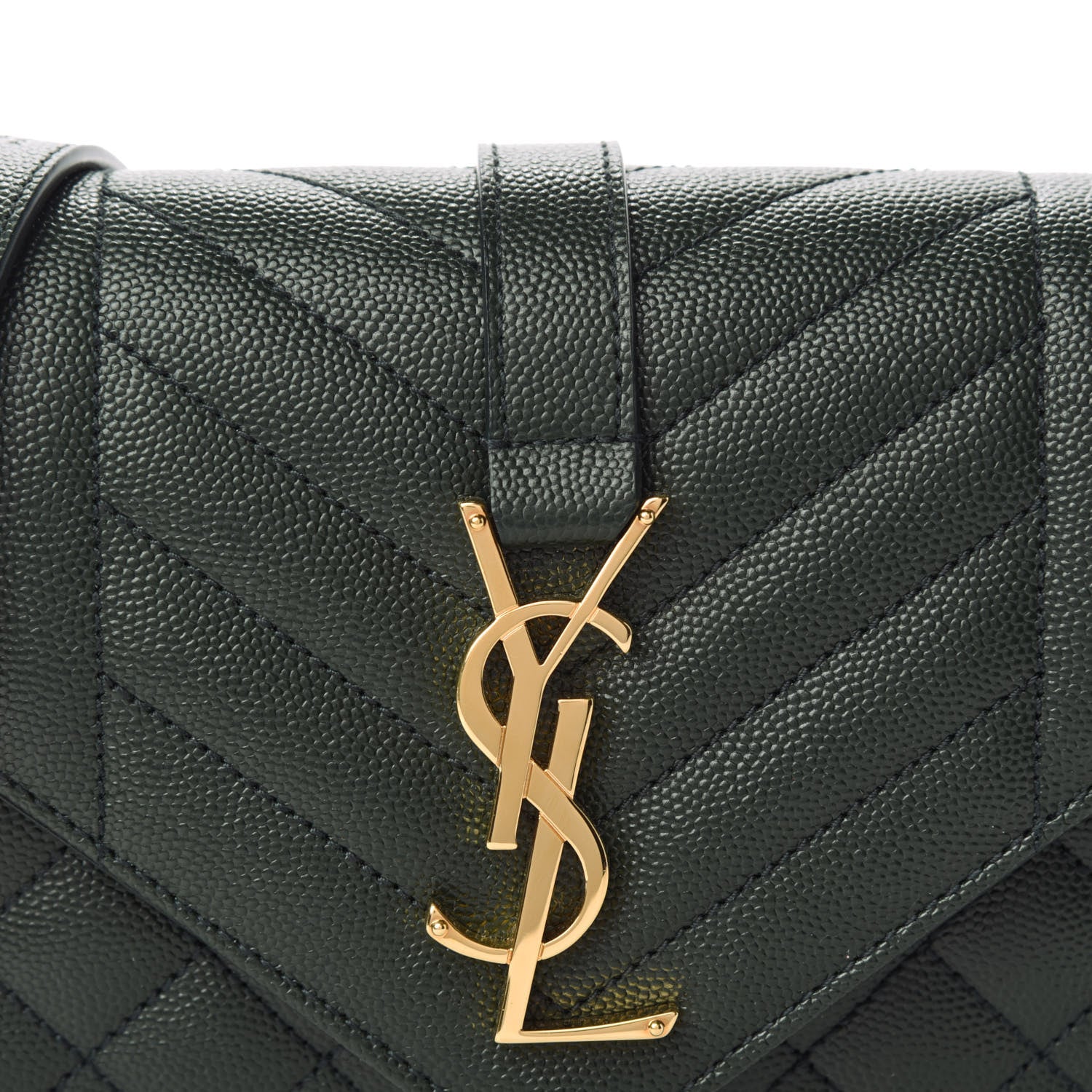 Saint Laurent Grain De Poudre Textured Mixed Matelasse Triquilt Small Monogram Satchel Dark Green 10 of 11