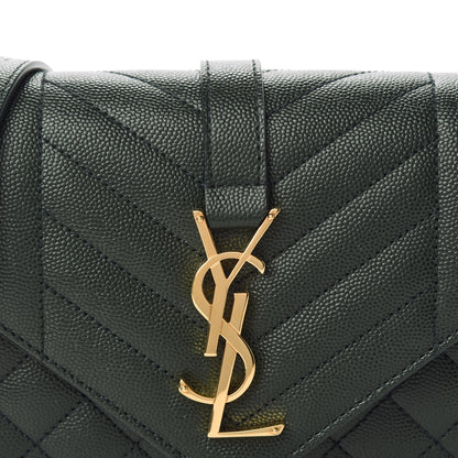 Saint Laurent Grain De Poudre Textured Mixed Matelasse Triquilt Small Monogram Satchel Dark Green 10 of 11