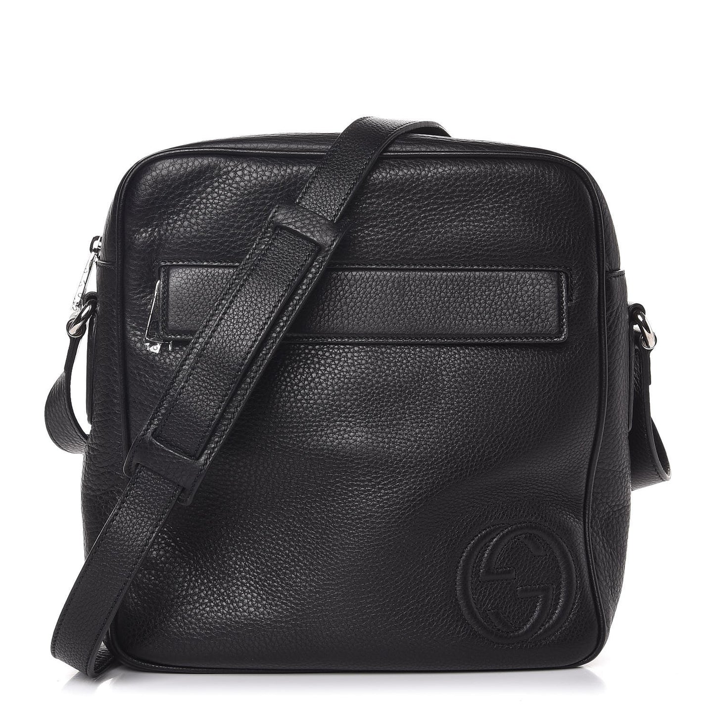 Pebbled Calfskin Medium Soho Messenger Bag Black