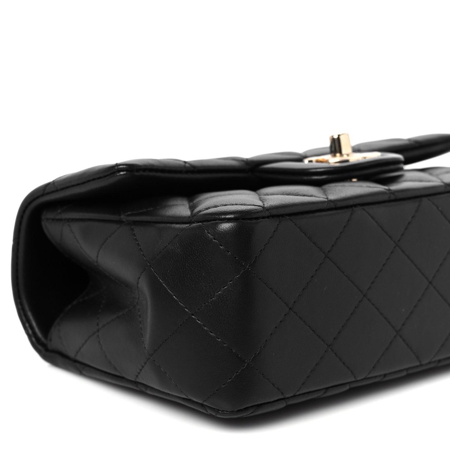 Lambskin Quilted Mini Top Handle Rectangular Flap Black