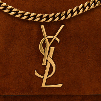 Saint Laurent Calfskin Crocodile Embossed Suede Medium Reversible Monogram Kate Satchel Military Taupe 12 of 16