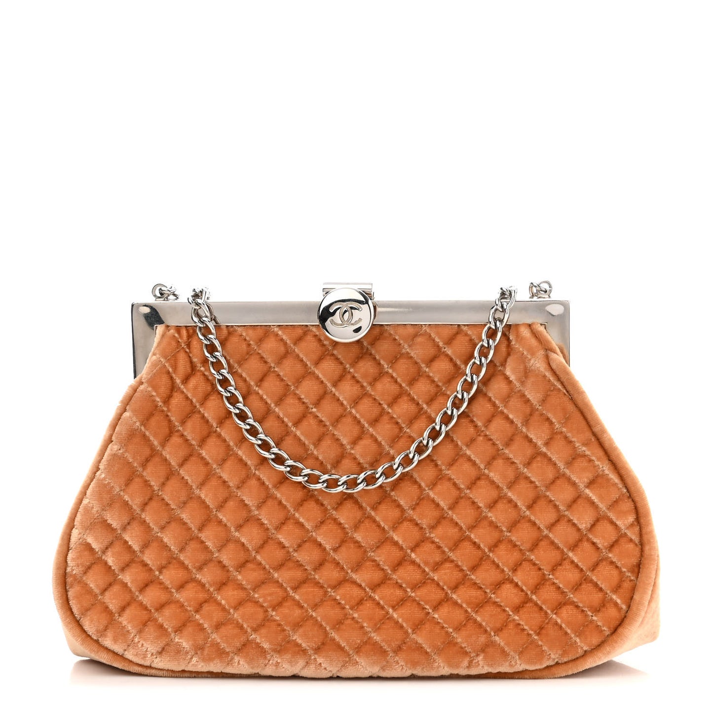 Velvet Quilted Kiss Lock Bag Orange