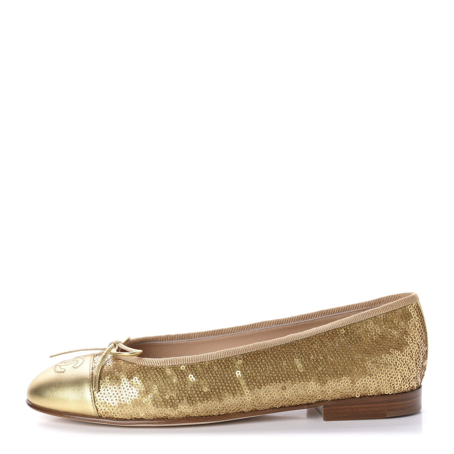 Lambskin Sequin Cap Toe Ballerina Flats 38.5 Gold