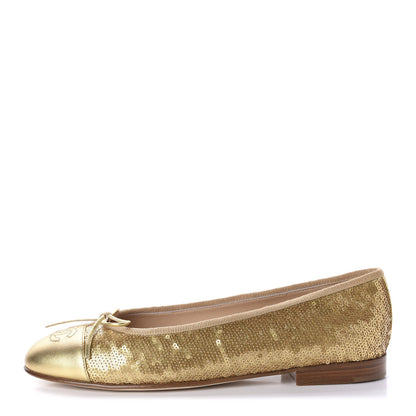 Chanel Lambskin Sequin Cap Toe Ballerina Flats 38.5 Gold 1 of 10