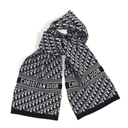 Christian Dior Wool Cashmere Oblique Scarf Beige Blue Black 1 of 3