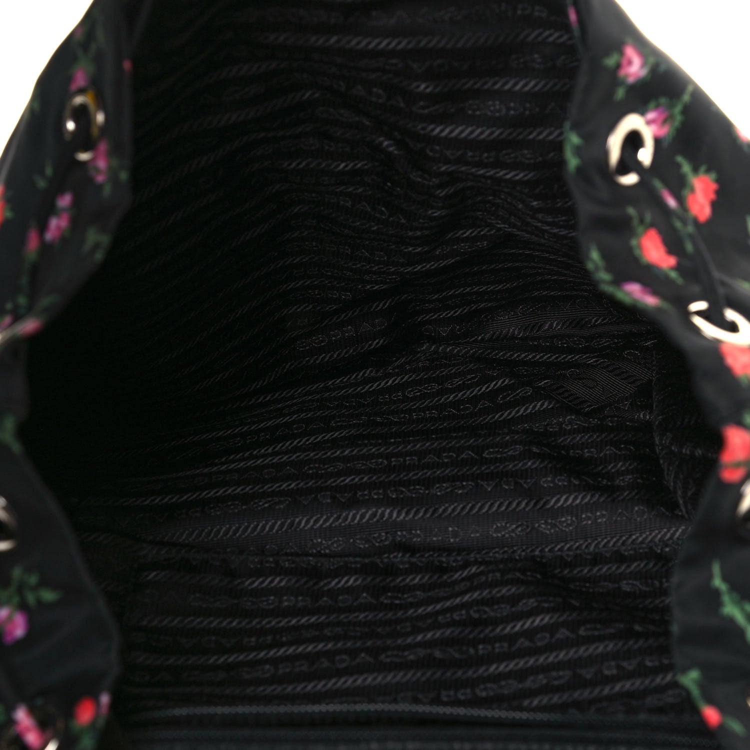 Prada Tessuto Nylon Saffiano Stampata Backpack Black Dis Rose 4 of 11