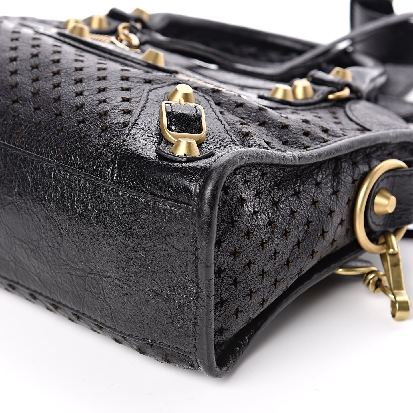 Agneau Stadio Laser Cut Cross Classic Gold Hardware Mini City Black
