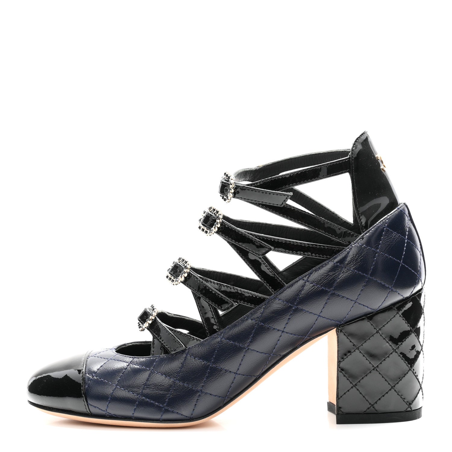 Chanel Patent Calfskin Quilted CC Cap Toe Pumps 35 Navy Black 1 of 10