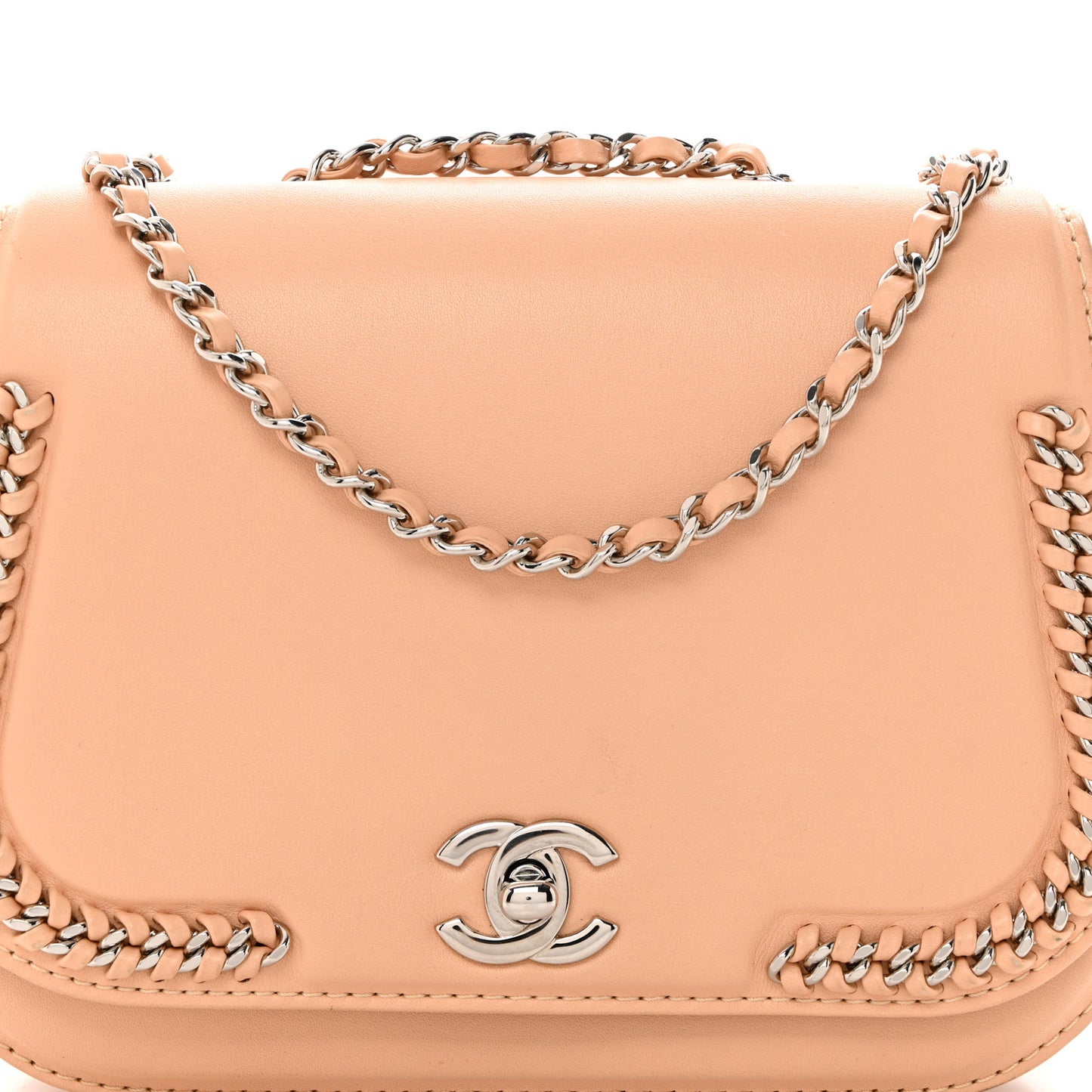 Calfskin Medium Braided Chic Flap Beige