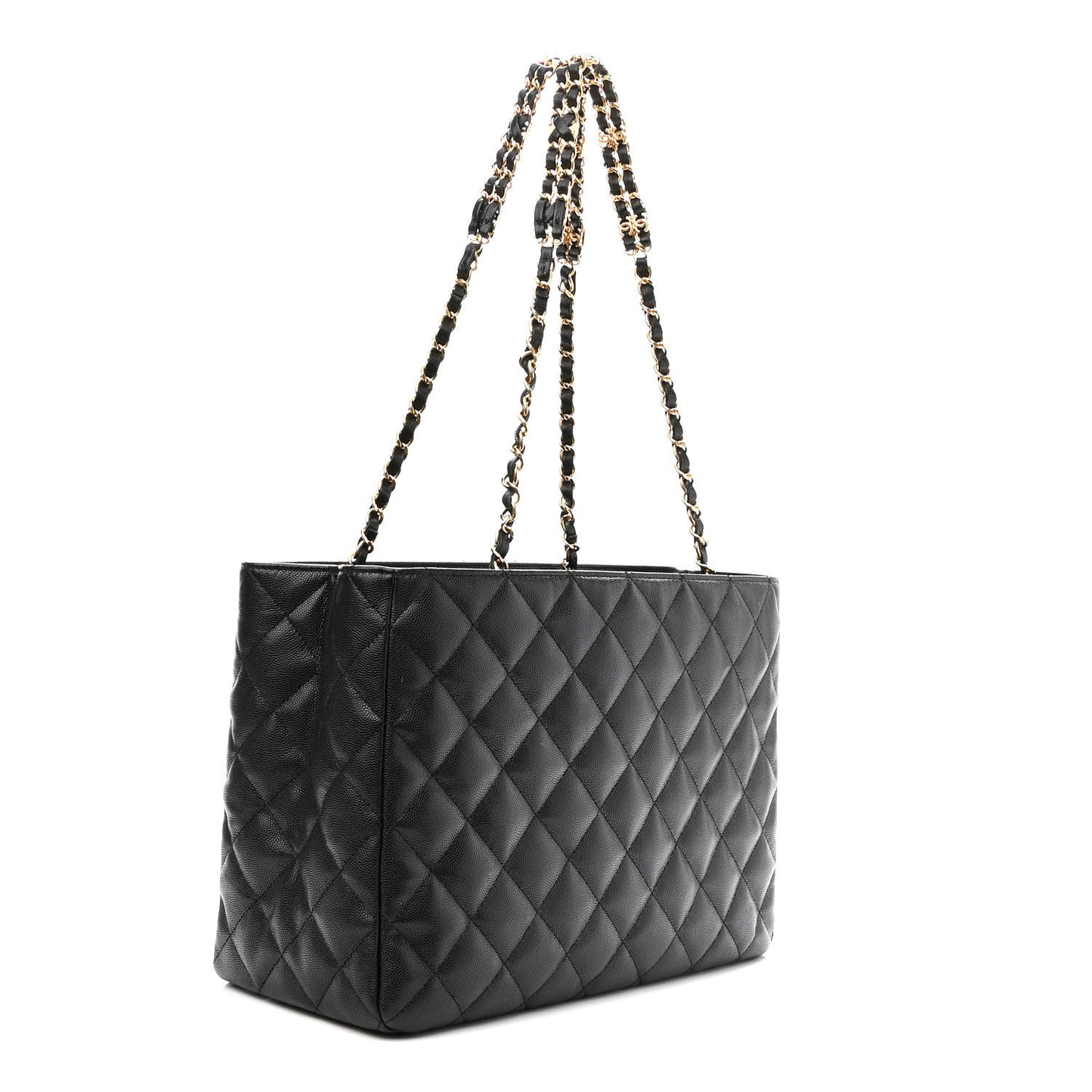 Caviar Quilted Small Shopping Tote Black