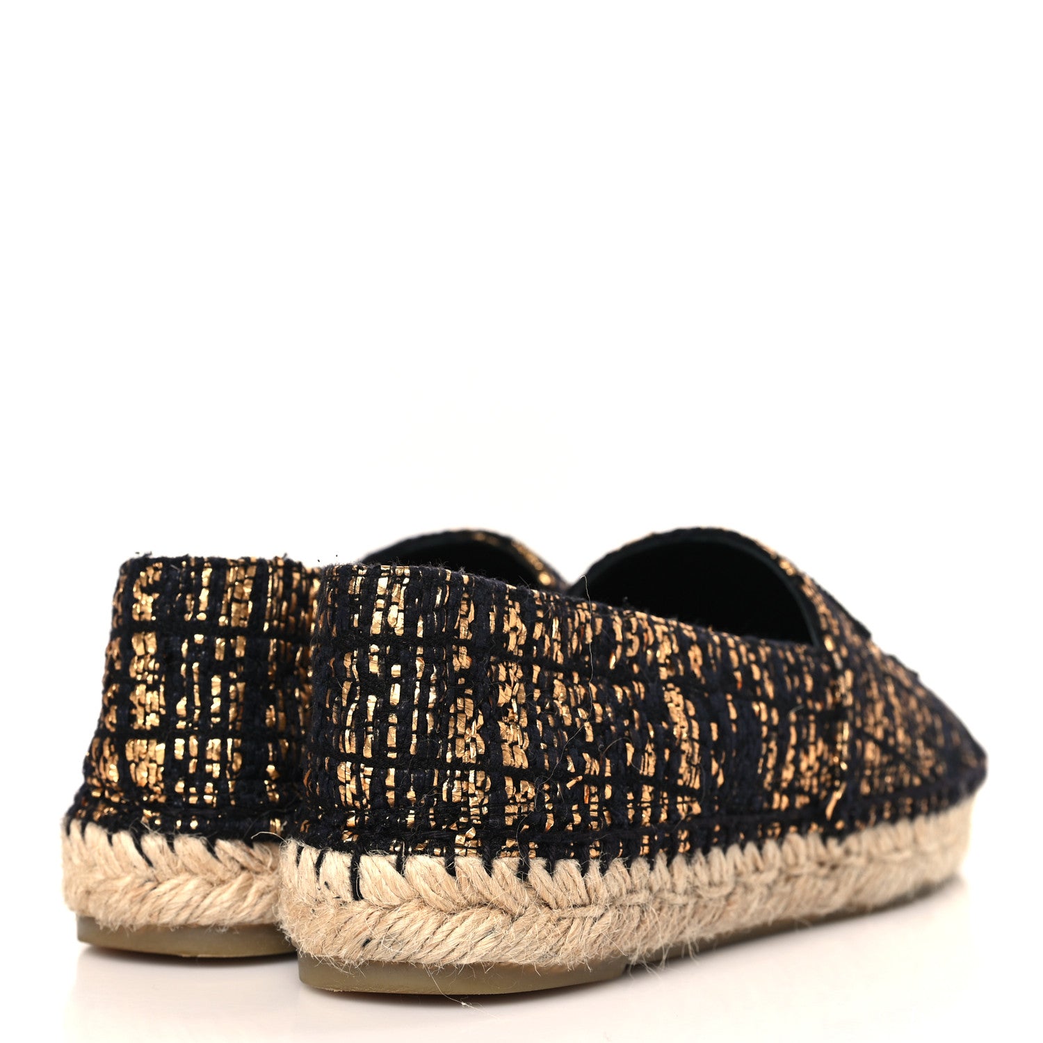Chanel Metallic Tweed Grosgrain CC Espadrilles 36 Black Gold 4 of 8