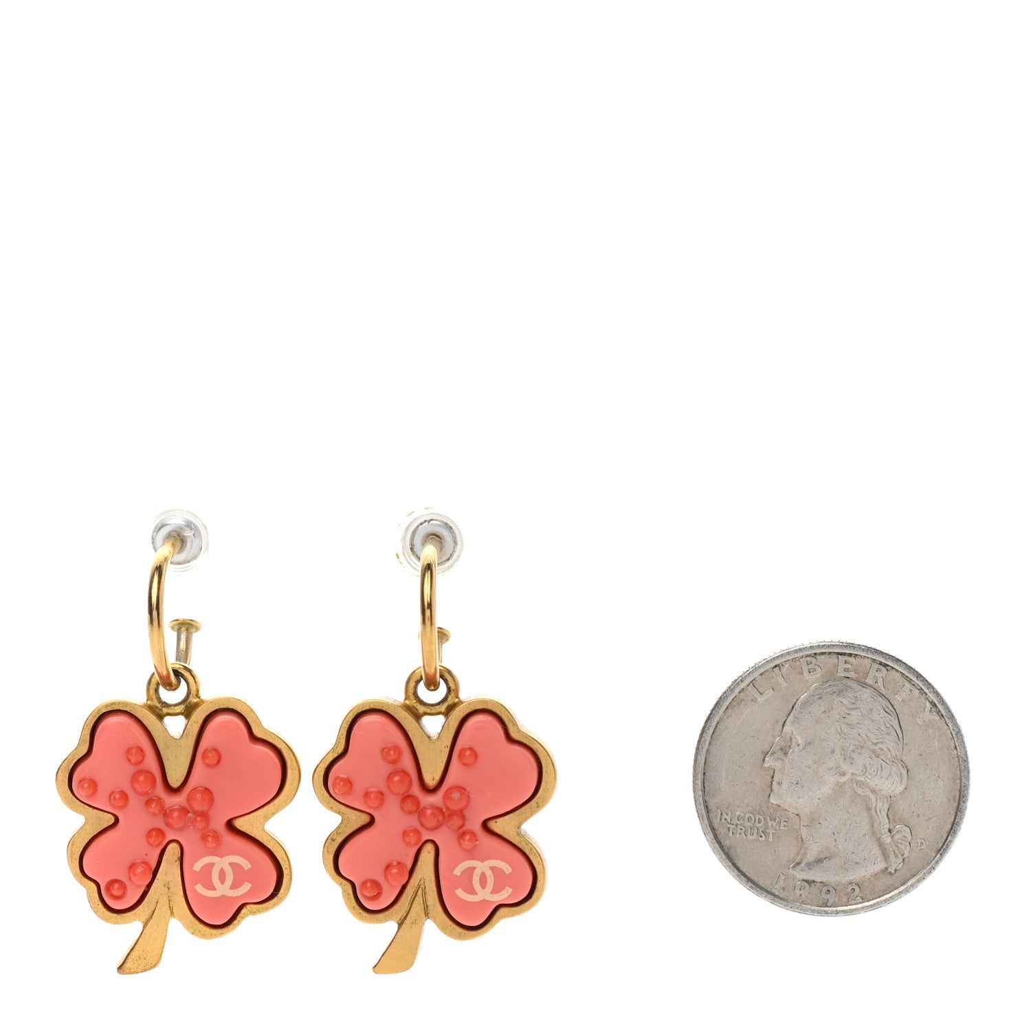 Chanel Enamel Clover CC Earrings Orange Gold 2 of 4