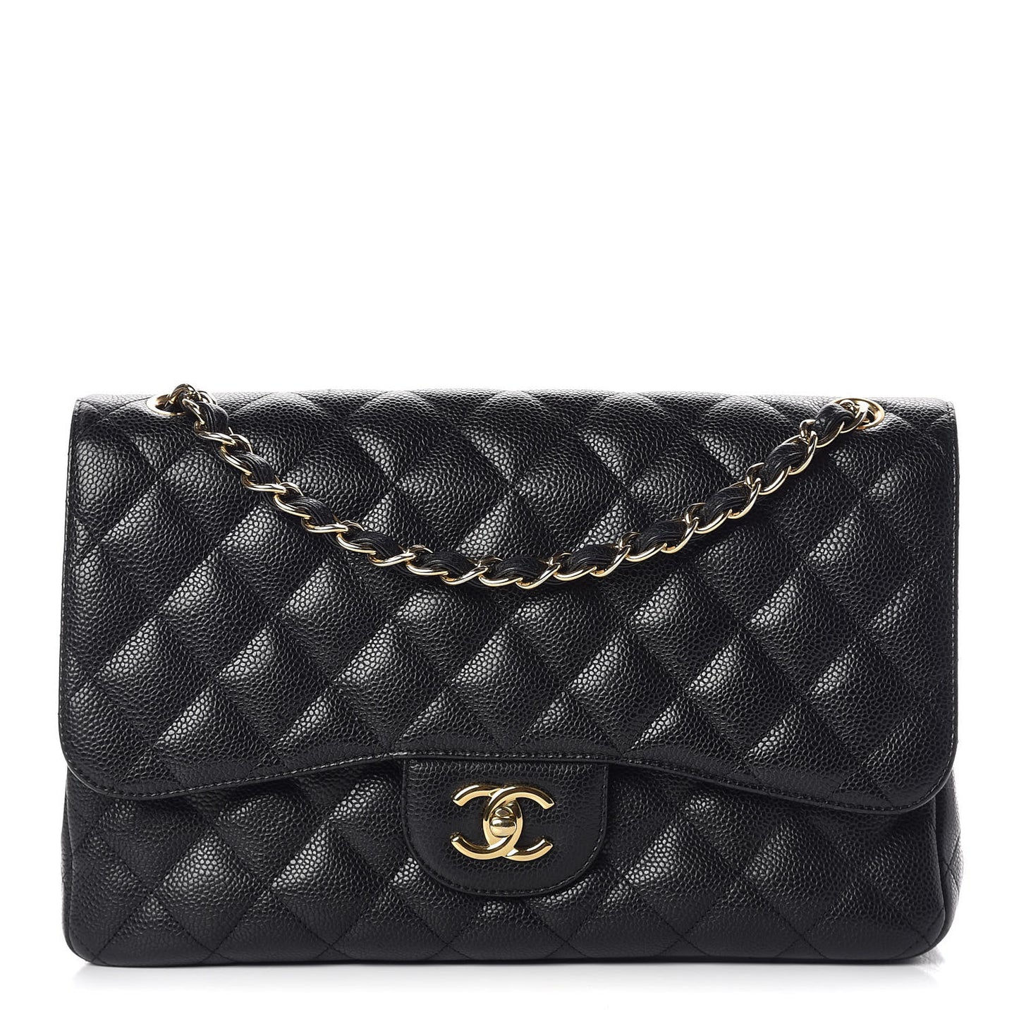 Caviar Quilted Jumbo Double Flap Black