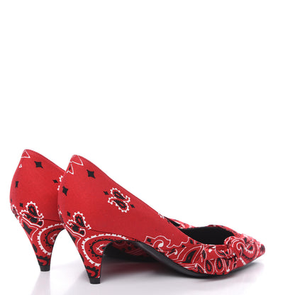 Saint Laurent Bandana Charlotte Kitten Heel Pumps 37.5 Red 4 of 9